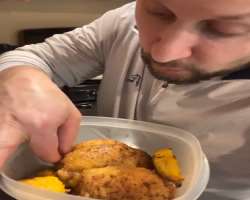 Anthony D Amico eating non vegetarian food